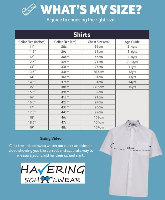 Sizing Guides - Havering Schoolwear London Ltd