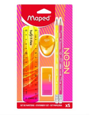 MAPED NEON STATIONERY SET, Sharpeners & Erasers, Pens & Pencils